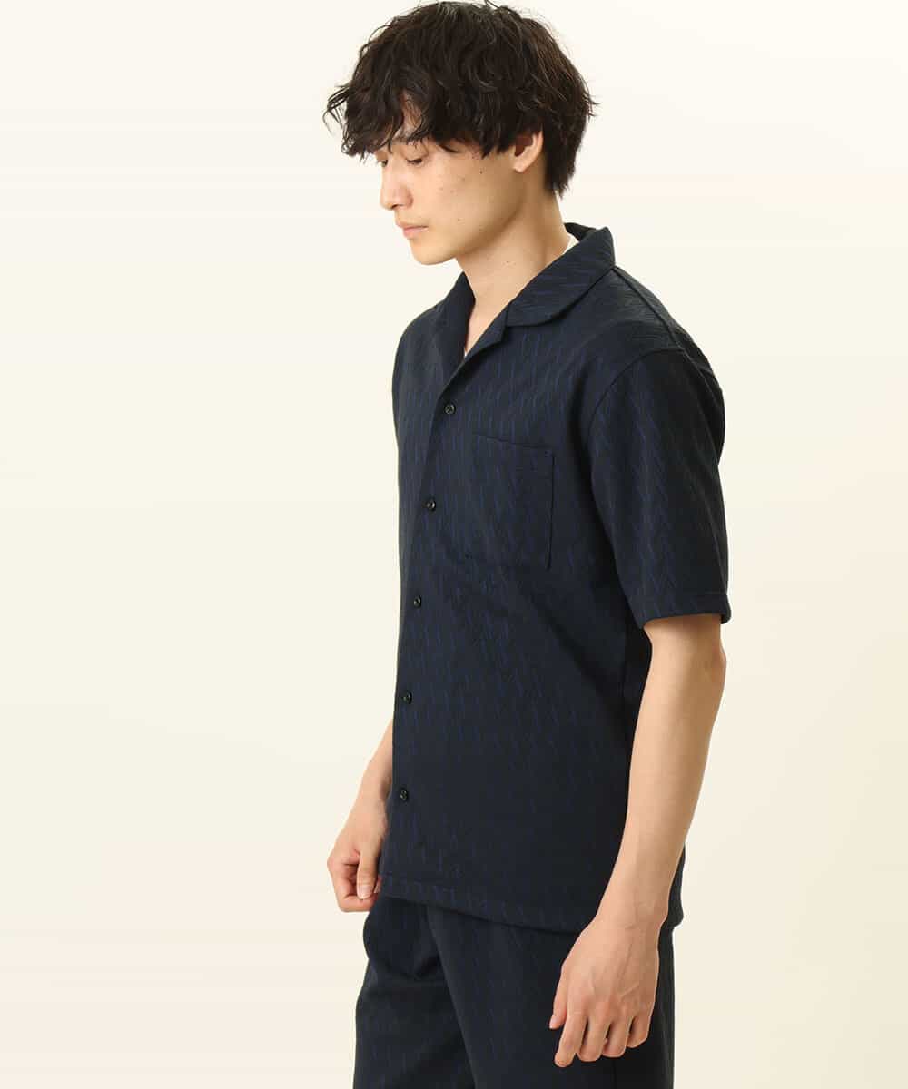 MKBGR02075 MK MICHEL KLEIN HOMME(MKミッシェルクランオム) ヘリンボーン半袖シャツ ネイビー