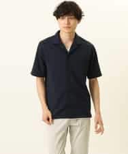 MKBGR02075 MK MICHEL KLEIN HOMME(MKミッシェルクランオム) ヘリンボーン半袖シャツ ネイビー