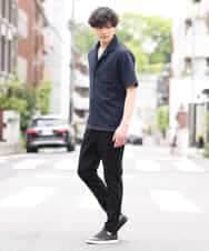 MKBGR02075 MK MICHEL KLEIN HOMME(MKミッシェルクランオム) ヘリンボーン半袖シャツ ネイビー