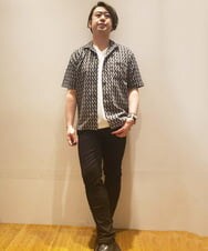 MKBGR02075 MK MICHEL KLEIN HOMME(MKミッシェルクランオム) ヘリンボーン半袖シャツ ブラック
