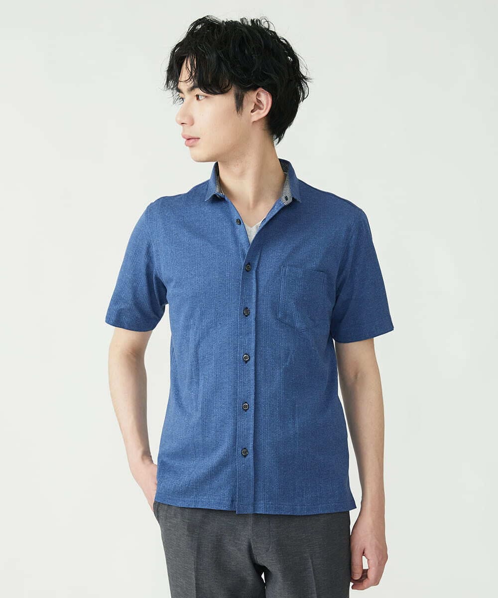 MKBGS54120 MK MICHEL KLEIN HOMME(MKミッシェルクランオム) イズミールコットンシャツ ブルー(55)