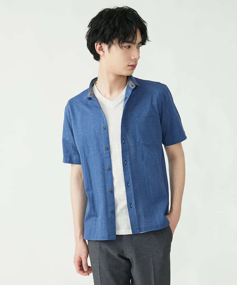 MKBGS54120 MK MICHEL KLEIN HOMME(MKミッシェルクランオム) イズミールコットンシャツ ブルー(55)