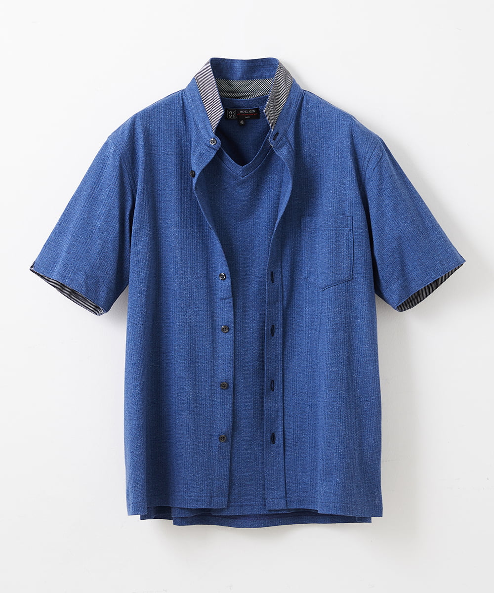 MKBGS54120 MK MICHEL KLEIN HOMME(MKミッシェルクランオム) イズミールコットンシャツ ブルー(55)
