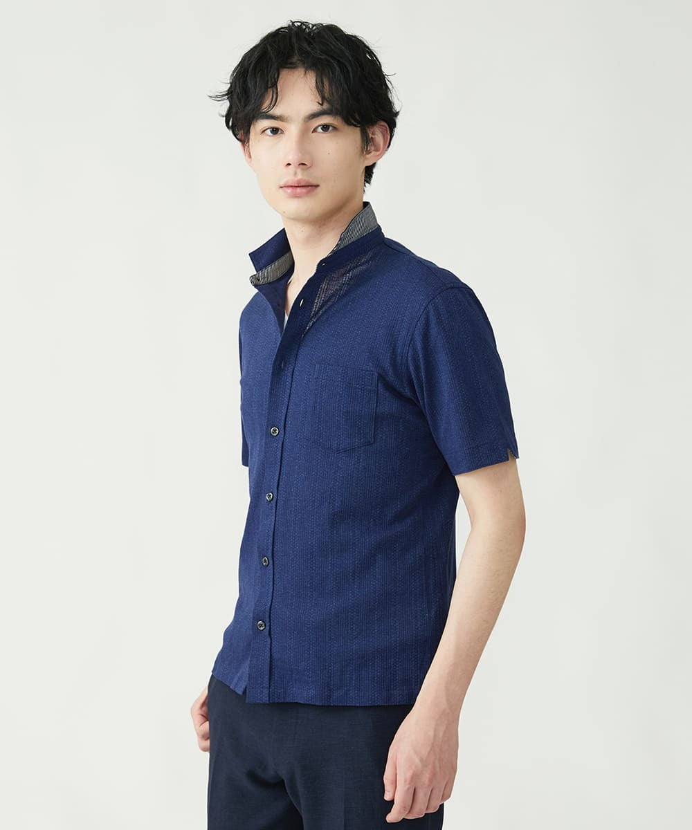 MKBGS54120 MK MICHEL KLEIN HOMME(MKミッシェルクランオム) イズミールコットンシャツ ネイビー(57)