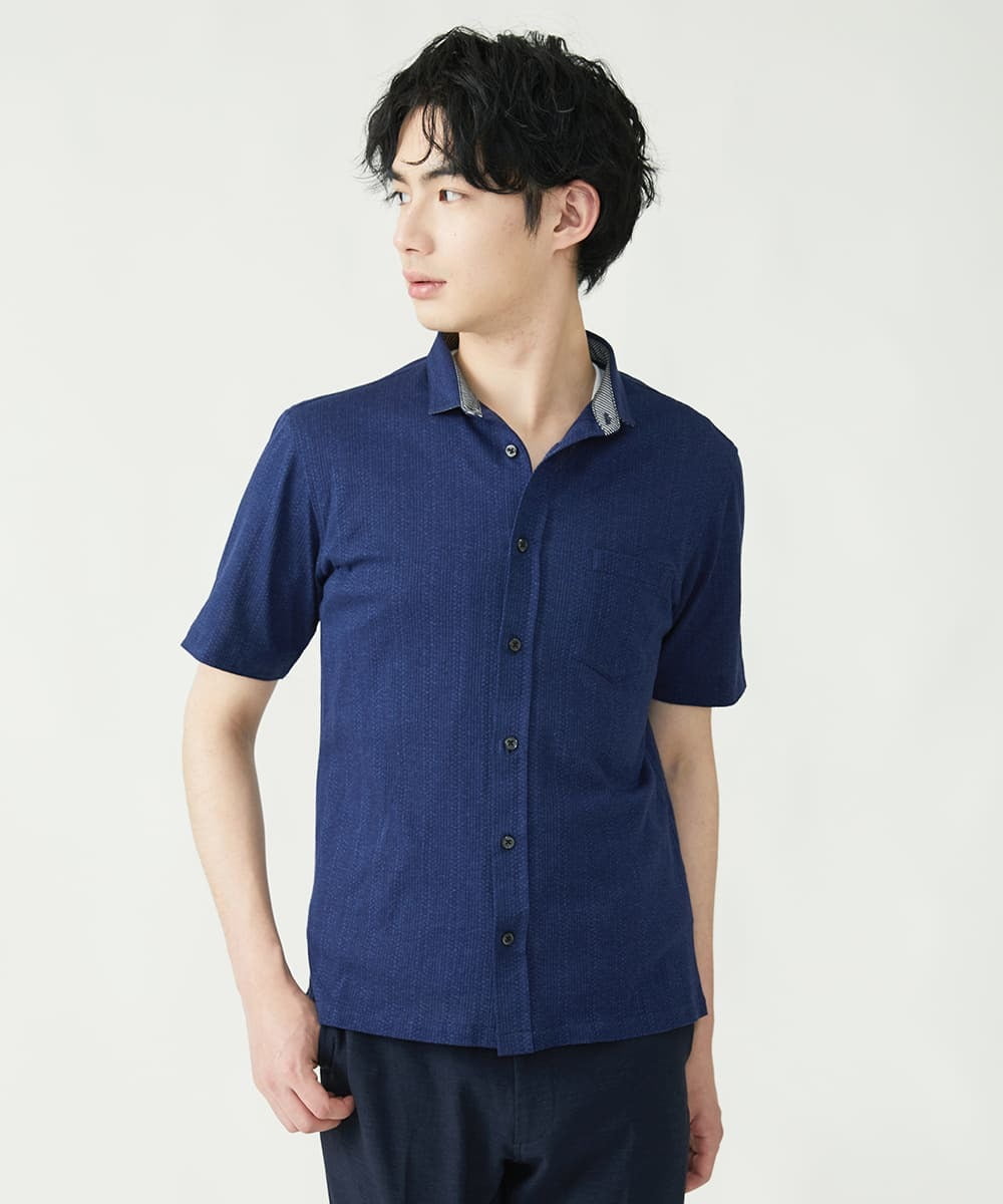 MKBGS54120 MK MICHEL KLEIN HOMME(MKミッシェルクランオム) イズミールコットンシャツ ネイビー(57)