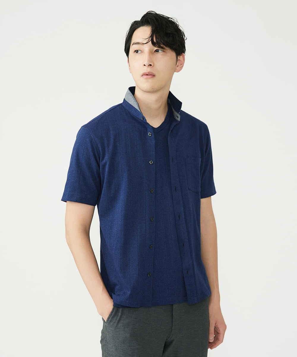 MKBGS54120 MK MICHEL KLEIN HOMME(MKミッシェルクランオム) イズミールコットンシャツ ネイビー(57)