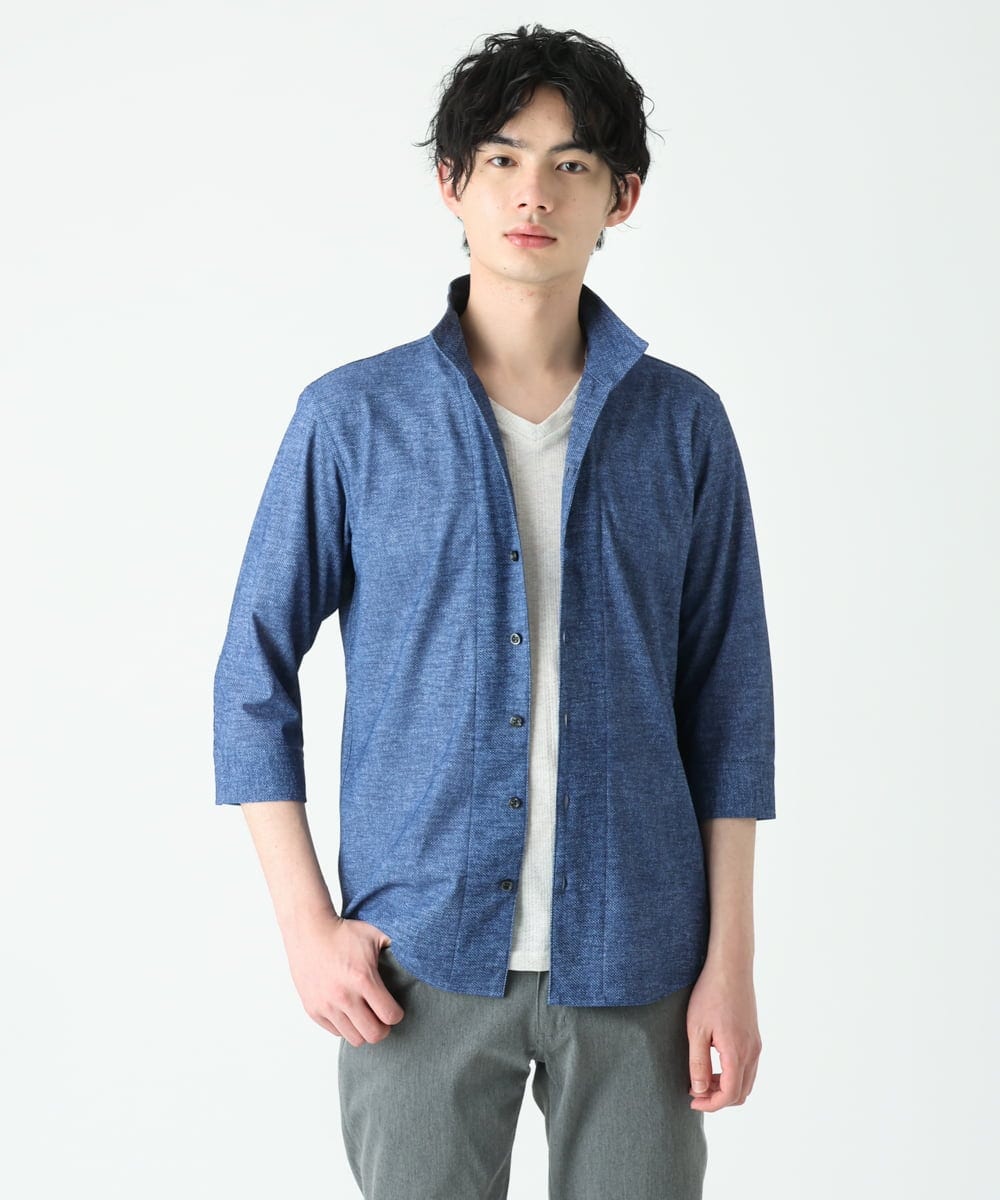 MKBGS67130 MK MICHEL KLEIN HOMME(MKミッシェルクランオム) スタンドカラーシャツ / TECドライメッシュ ブルー(55)