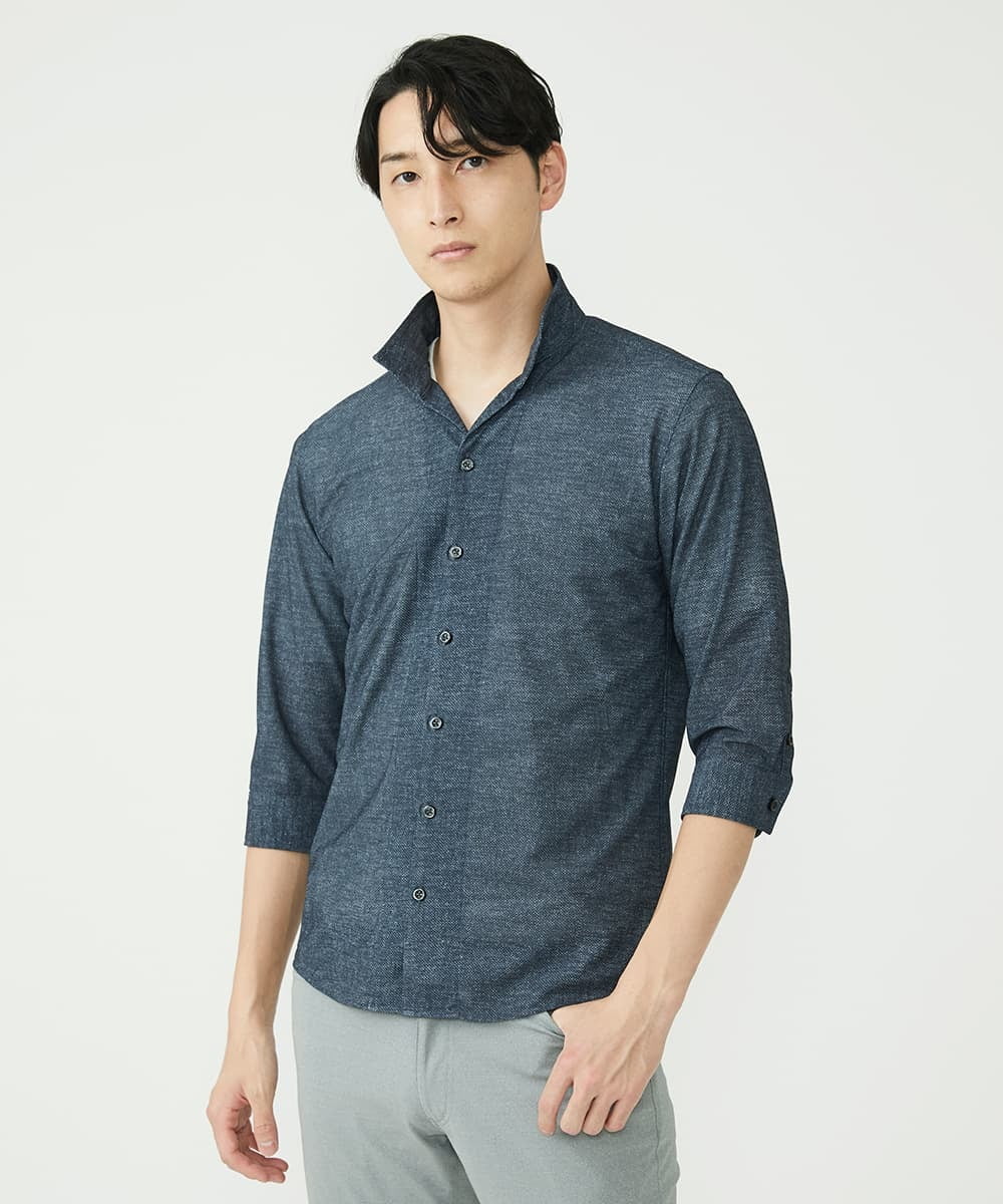 MKBGS67130 MK MICHEL KLEIN HOMME(MKミッシェルクランオム) スタンドカラーシャツ / TECドライメッシュ ダークグレー(93)