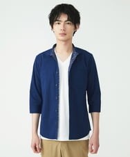 MKBGS71100 MK MICHEL KLEIN HOMME(MKミッシェルクランオム) 【WEB限定】リバーストライプ7分袖シャツ ネイビー(57)