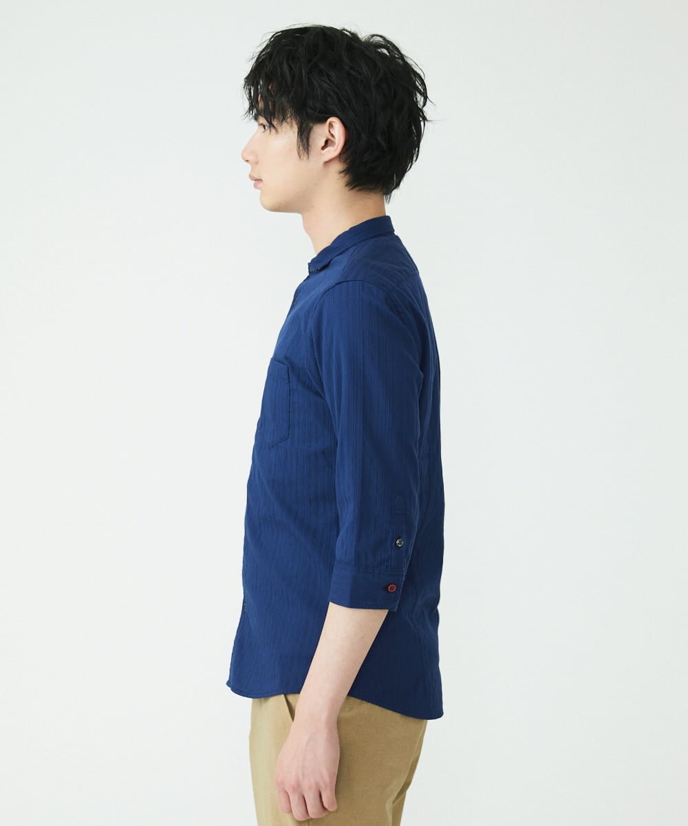 MKBGS71100 MK MICHEL KLEIN HOMME(MKミッシェルクランオム) 【WEB限定】リバーストライプ7分袖シャツ ネイビー(57)