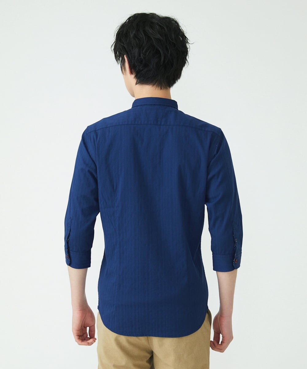 MKBGS71100 MK MICHEL KLEIN HOMME(MKミッシェルクランオム) 【WEB限定】リバーストライプ7分袖シャツ ネイビー(57)