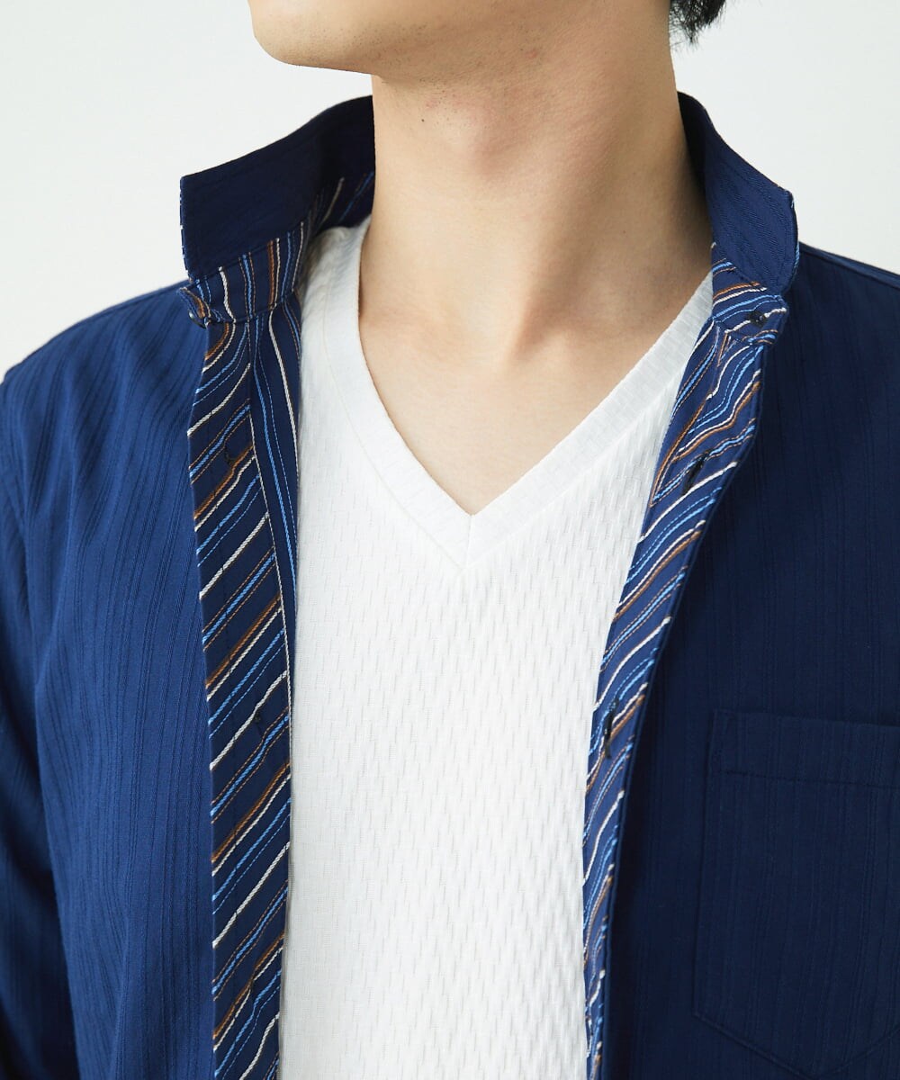 MKBGS71100 MK MICHEL KLEIN HOMME(MKミッシェルクランオム) 【WEB限定】リバーストライプ7分袖シャツ ネイビー(57)
