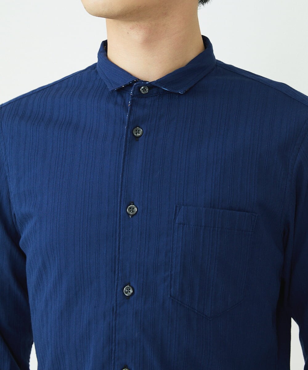 MKBGS71100 MK MICHEL KLEIN HOMME(MKミッシェルクランオム) 【WEB限定】リバーストライプ7分袖シャツ ネイビー(57)
