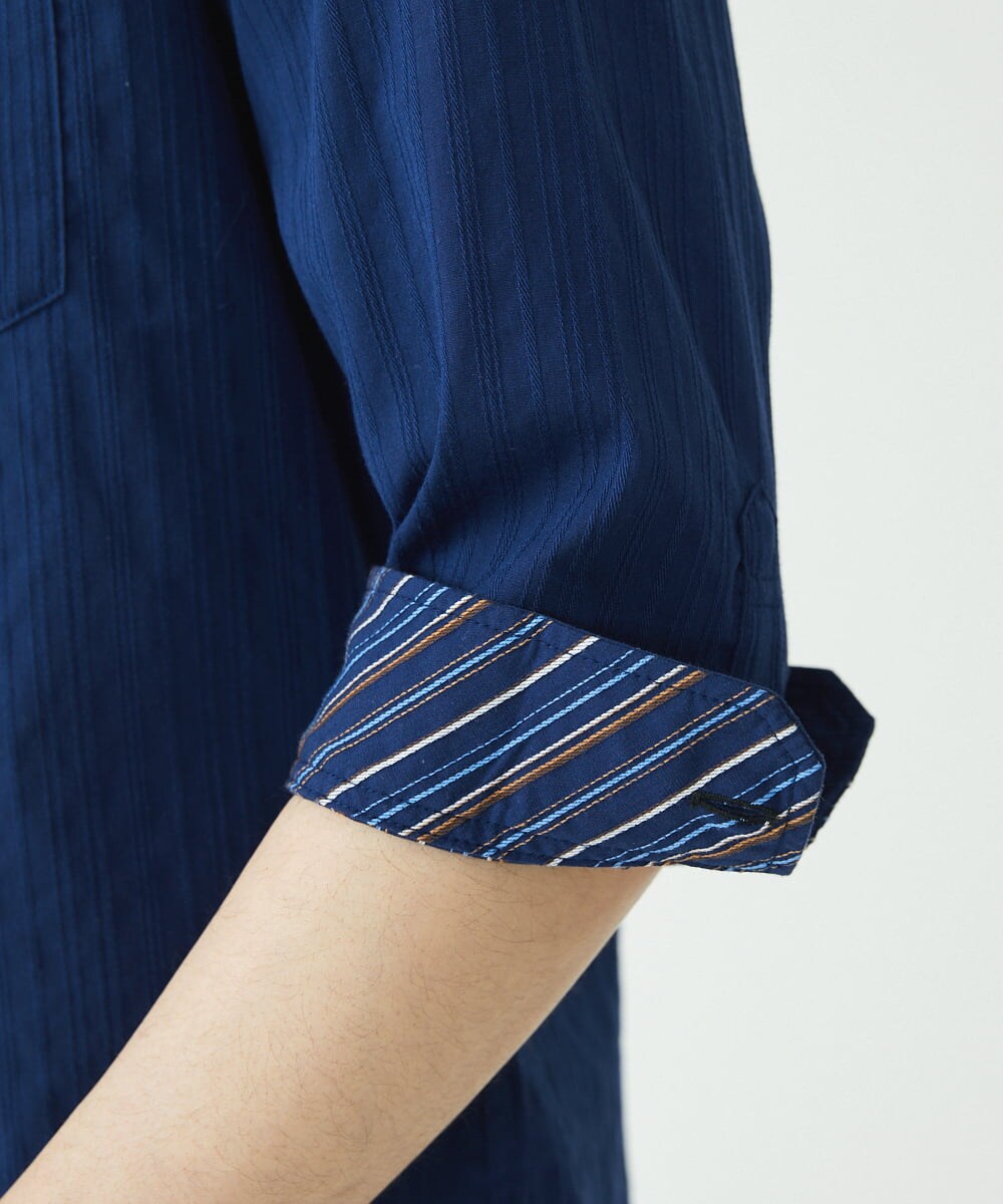 MKBGS71100 MK MICHEL KLEIN HOMME(MKミッシェルクランオム) 【WEB限定】リバーストライプ7分袖シャツ ネイビー(57)