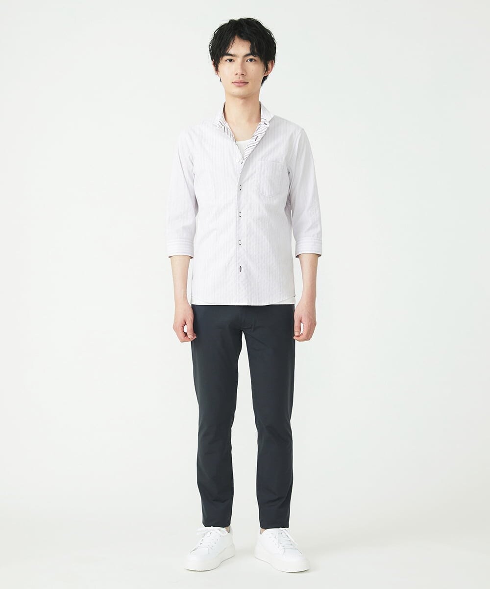MKBGS71100 MK MICHEL KLEIN HOMME(MKミッシェルクランオム) 【WEB限定】リバーストライプ7分袖シャツ ラベンダー(60)
