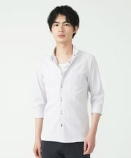 MKBGS71100 MK MICHEL KLEIN HOMME(MKミッシェルクランオム) 【WEB限定】リバーストライプ7分袖シャツ ラベンダー(60)