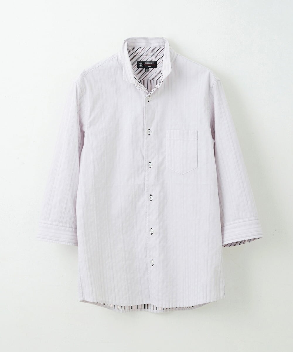 MKBGS71100 MK MICHEL KLEIN HOMME(MKミッシェルクランオム) 【WEB限定】リバーストライプ7分袖シャツ ラベンダー(60)