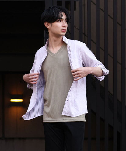 MKBGS71100 MK MICHEL KLEIN HOMME 【WEB限定】リバーストライプ7分袖シャツ