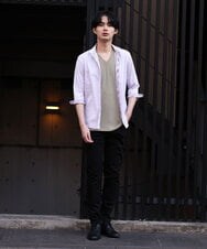 MKBGS71100 MK MICHEL KLEIN HOMME(MKミッシェルクランオム) 【WEB限定】リバーストライプ7分袖シャツ ラベンダー(60)