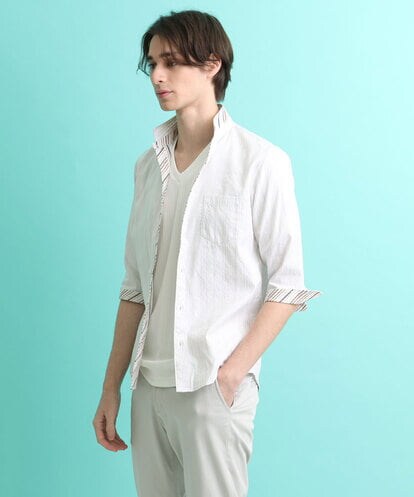 MKBGS71100 MK MICHEL KLEIN HOMME 【WEB限定】リバーストライプ7分袖シャツ