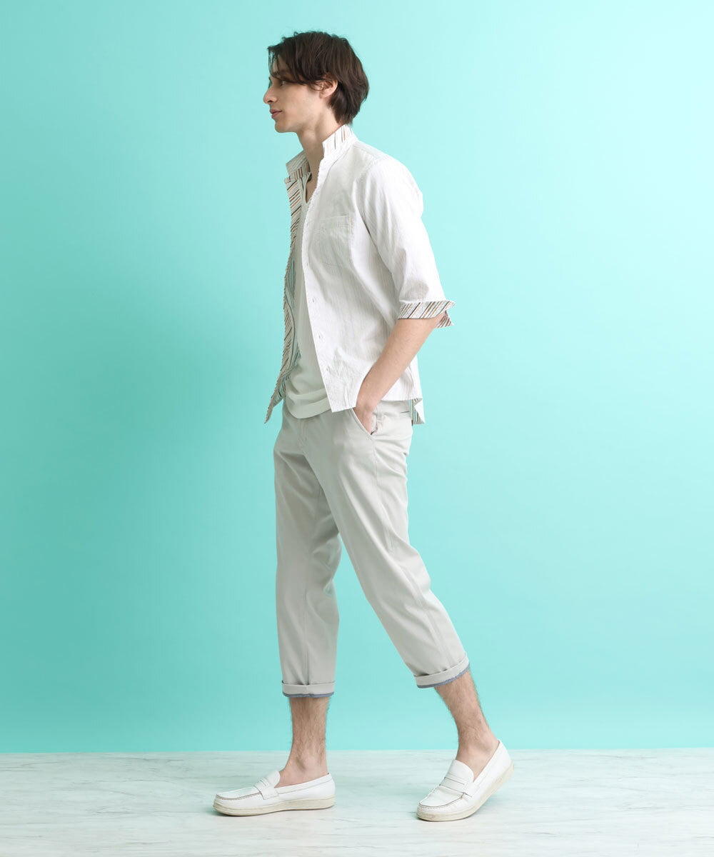 MKBGS71100 MK MICHEL KLEIN HOMME(MKミッシェルクランオム) 【WEB限定】リバーストライプ7分袖シャツ ホワイト(90)