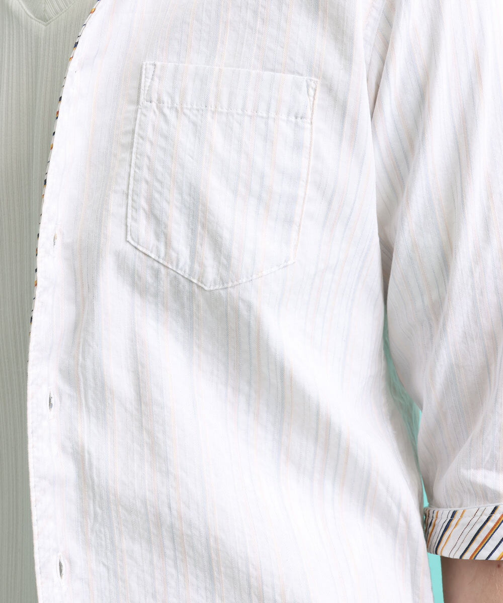 MKBGS71100 MK MICHEL KLEIN HOMME(MKミッシェルクランオム) 【WEB限定】リバーストライプ7分袖シャツ ホワイト(90)