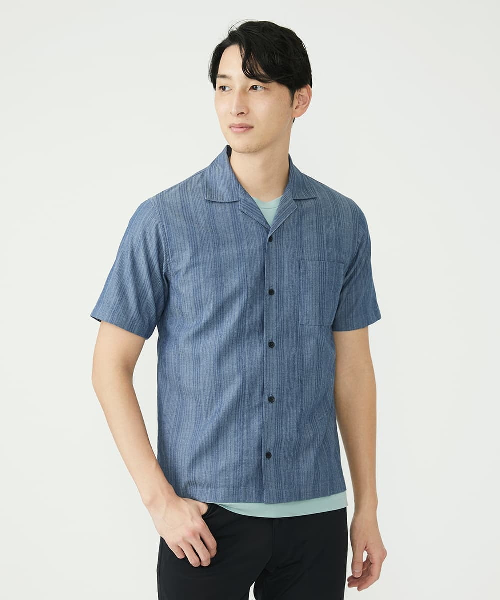 MKBGU02120 MK MICHEL KLEIN HOMME(MKミッシェルクランオム) リバーストライプシャツ ライトブルー(50)