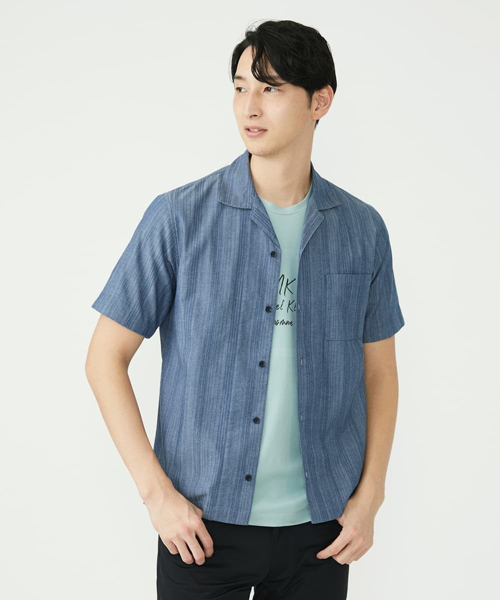MKBGU02120 MK MICHEL KLEIN HOMME(MKミッシェルクランオム) リバーストライプシャツ ライトブルー(50)