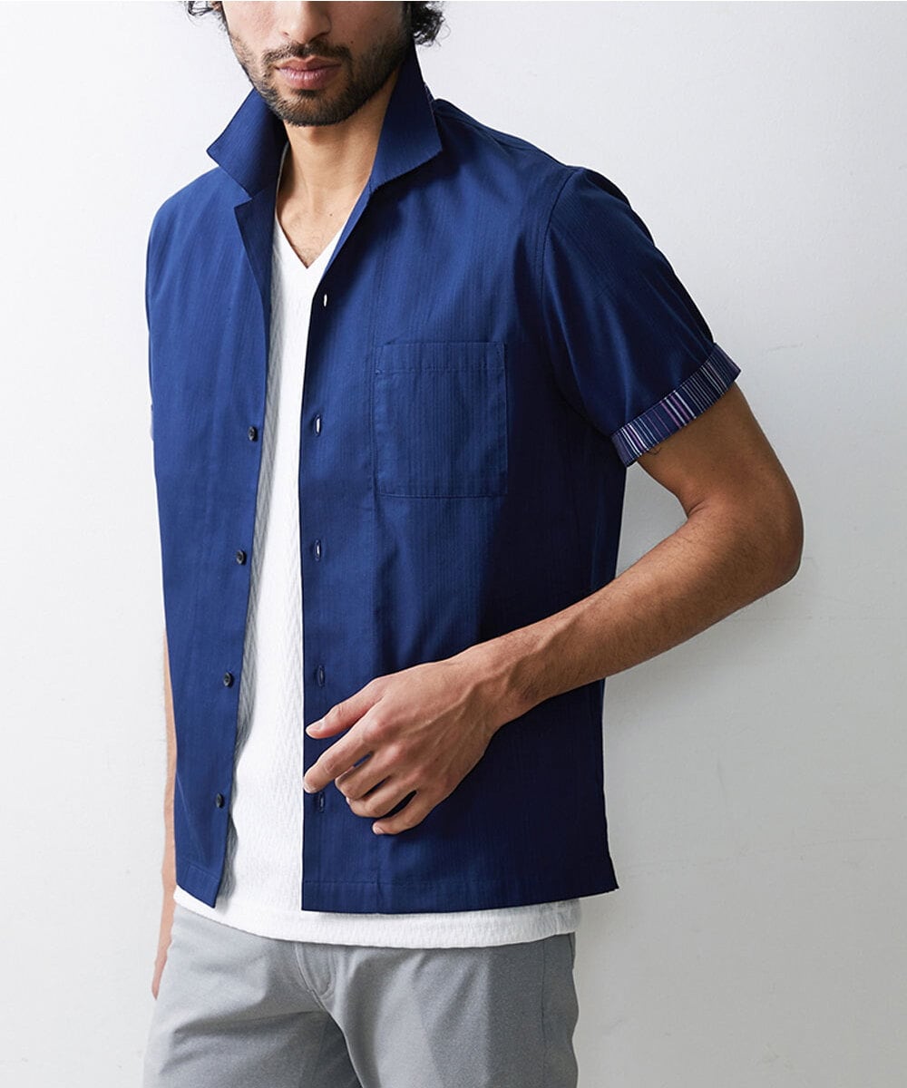 MKBGU02120 MK MICHEL KLEIN HOMME(MKミッシェルクランオム) リバーストライプシャツ ネイビー(57)