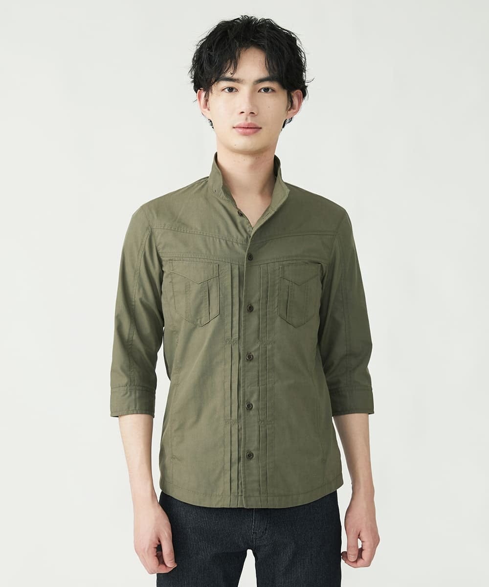 MKBGU09110 MK MICHEL KLEIN HOMME(MKミッシェルクランオム) スタンドカラーシャツ / ドライタッチクロス カーキ(36)