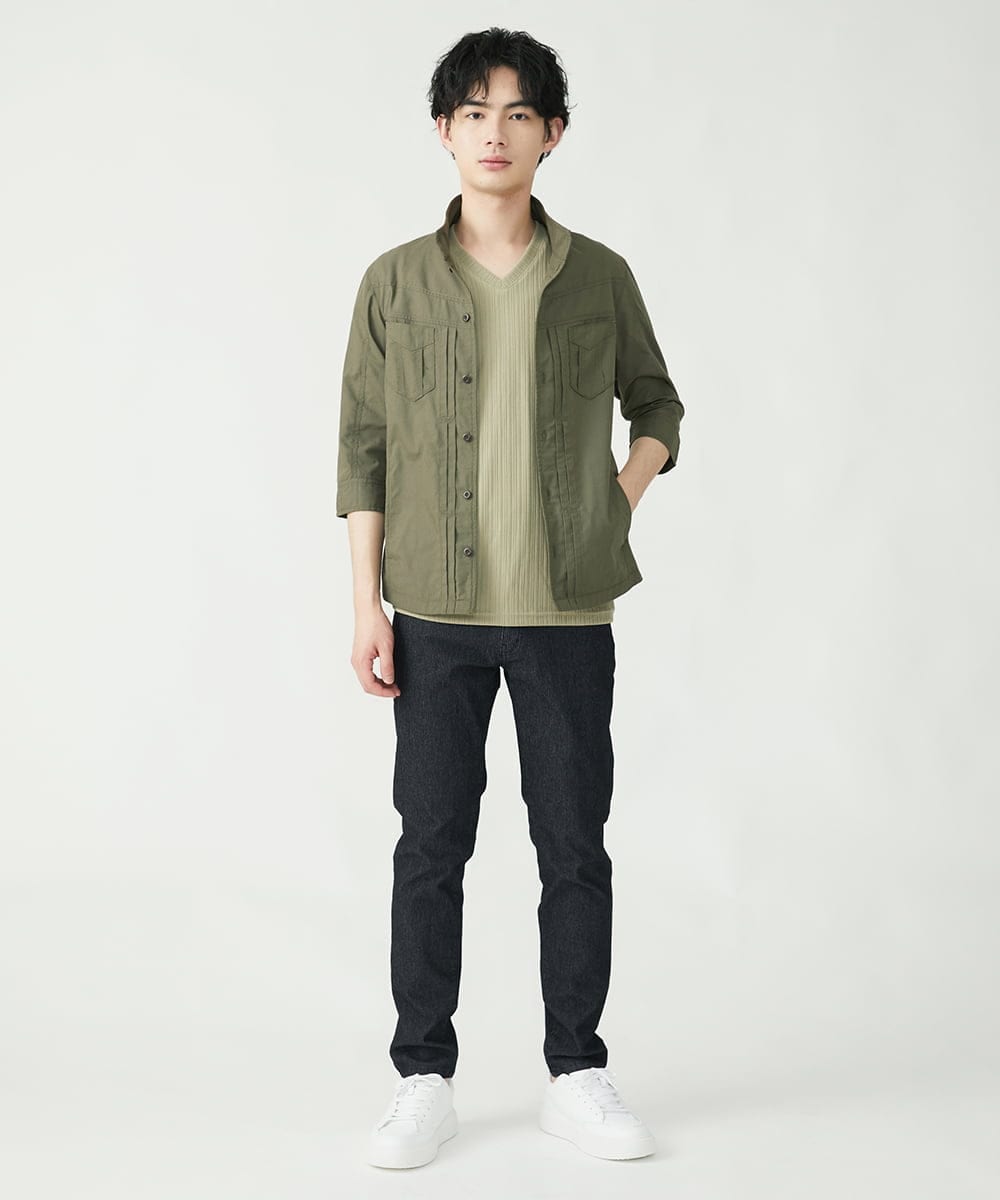 MKBGU09110 MK MICHEL KLEIN HOMME(MKミッシェルクランオム) スタンドカラーシャツ / ドライタッチクロス カーキ(36)