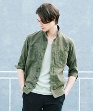 MKBGU09110 MK MICHEL KLEIN HOMME(MKミッシェルクランオム) スタンドカラーシャツ / ドライタッチクロス カーキ(36)