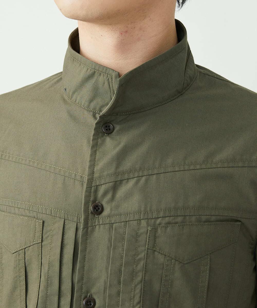 MKBGU09110 MK MICHEL KLEIN HOMME(MKミッシェルクランオム) スタンドカラーシャツ / ドライタッチクロス カーキ(36)