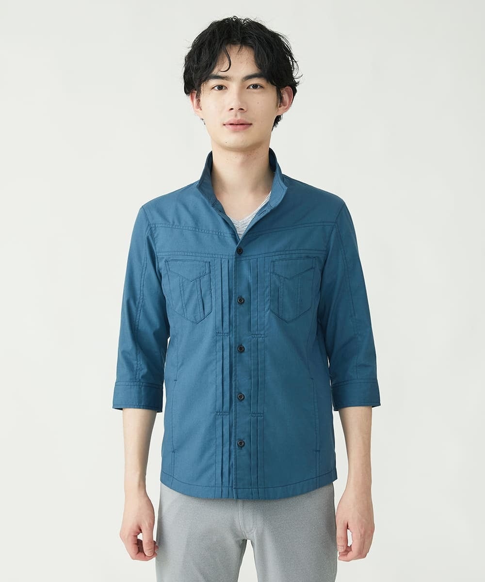 MKBGU09110 MK MICHEL KLEIN HOMME(MKミッシェルクランオム) スタンドカラーシャツ / ドライタッチクロス ネイビー(57)