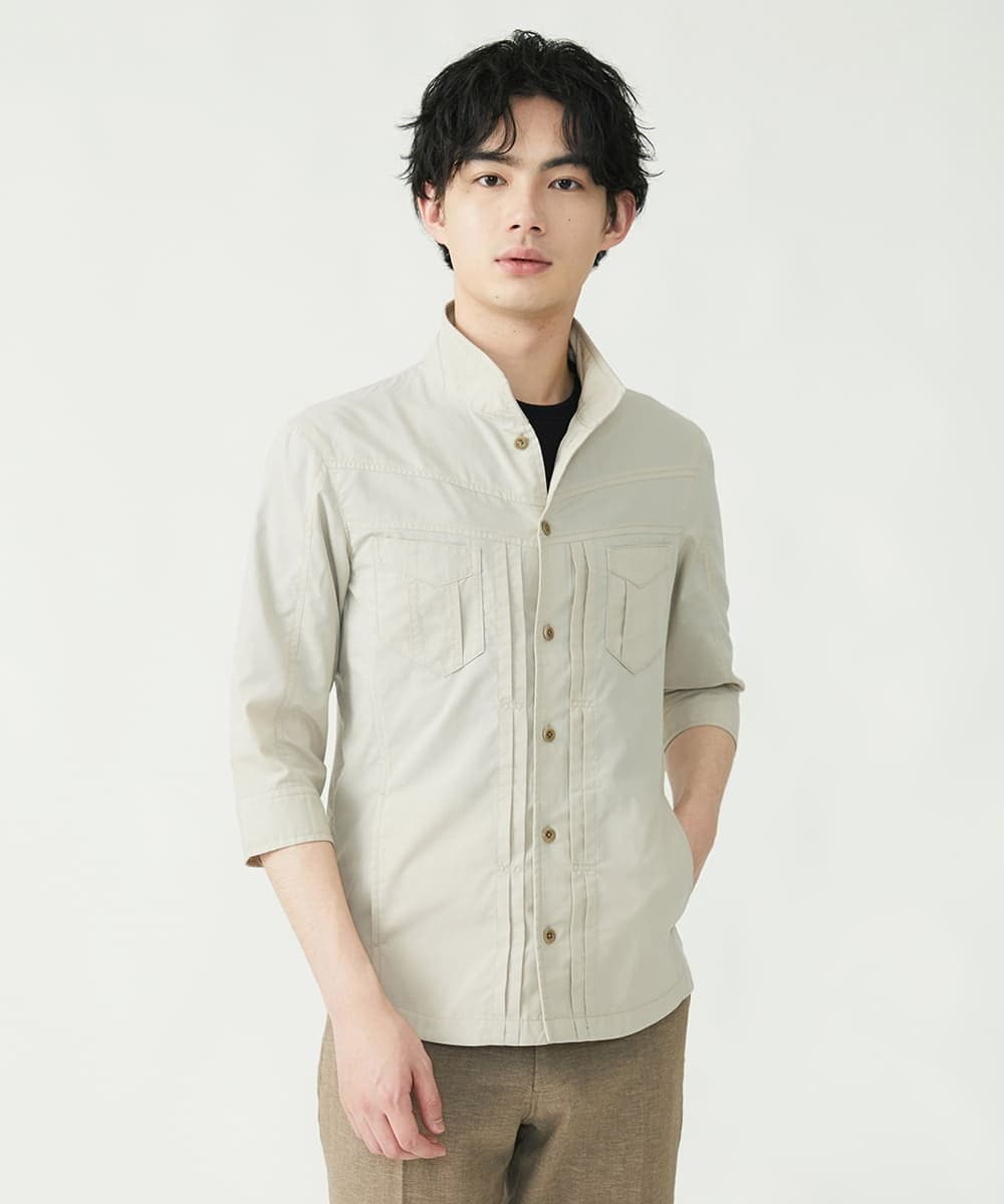 MKBGU09110 MK MICHEL KLEIN HOMME(MKミッシェルクランオム) スタンドカラーシャツ / ドライタッチクロス アイボリー(80)
