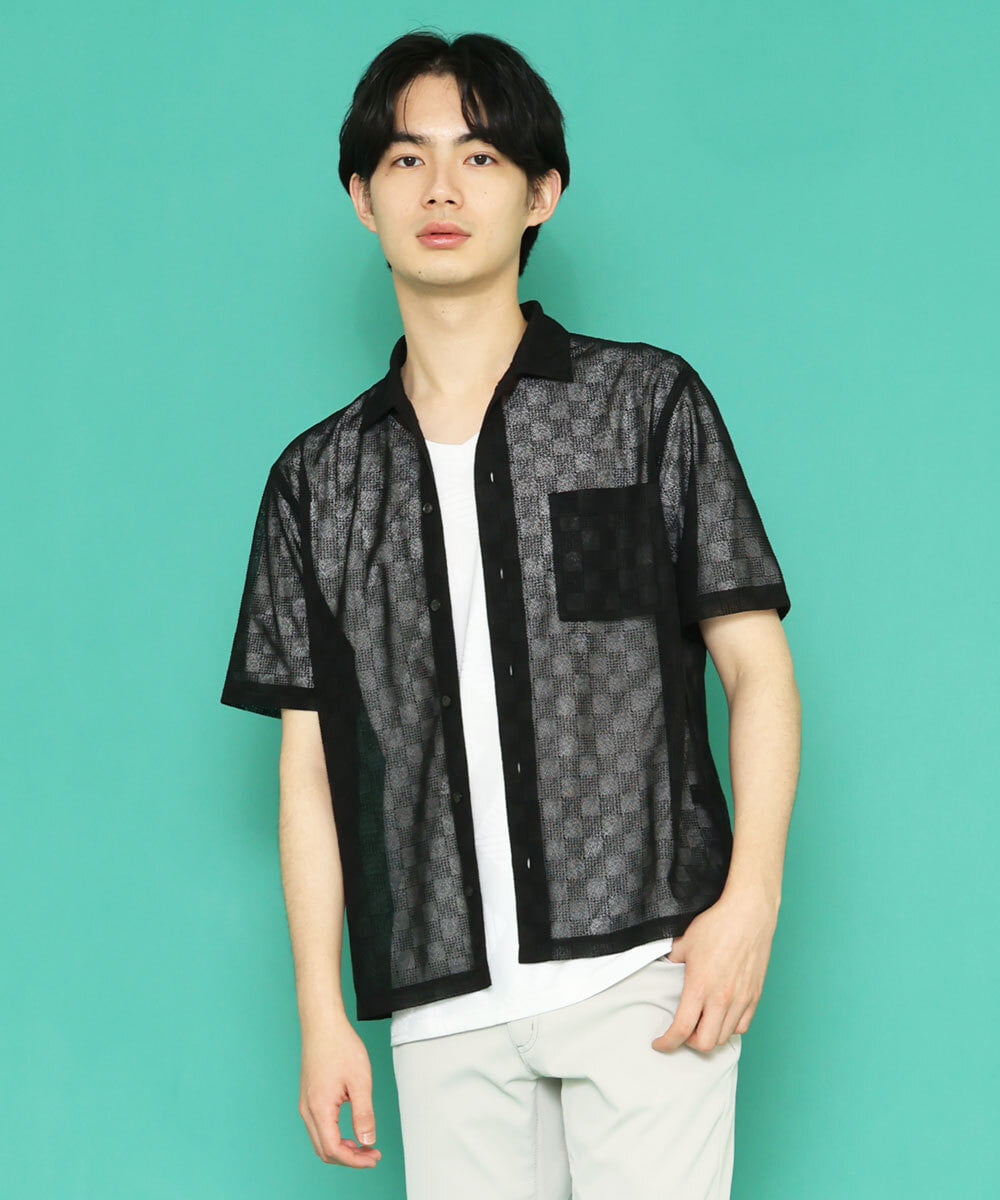MKBGU30110 MK MICHEL KLEIN HOMME(MKミッシェルクランオム) シアーブロックシャツ ブラック(94)