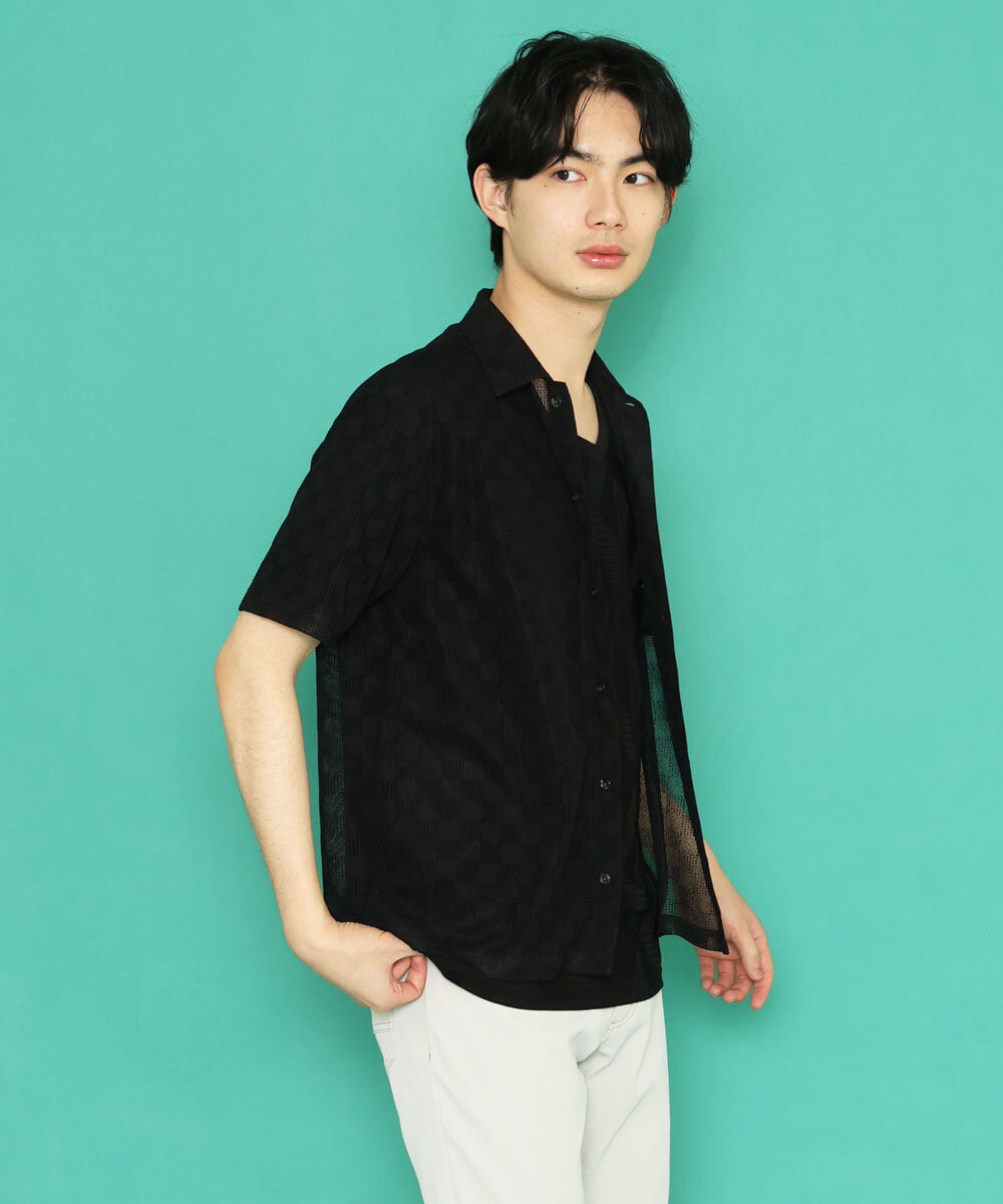 MKBGU30110 MK MICHEL KLEIN HOMME(MKミッシェルクランオム) シアーブロックシャツ ブラック(94)