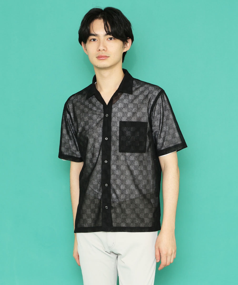 MKBGU30110 MK MICHEL KLEIN HOMME(MKミッシェルクランオム) シアーブロックシャツ ブラック(94)