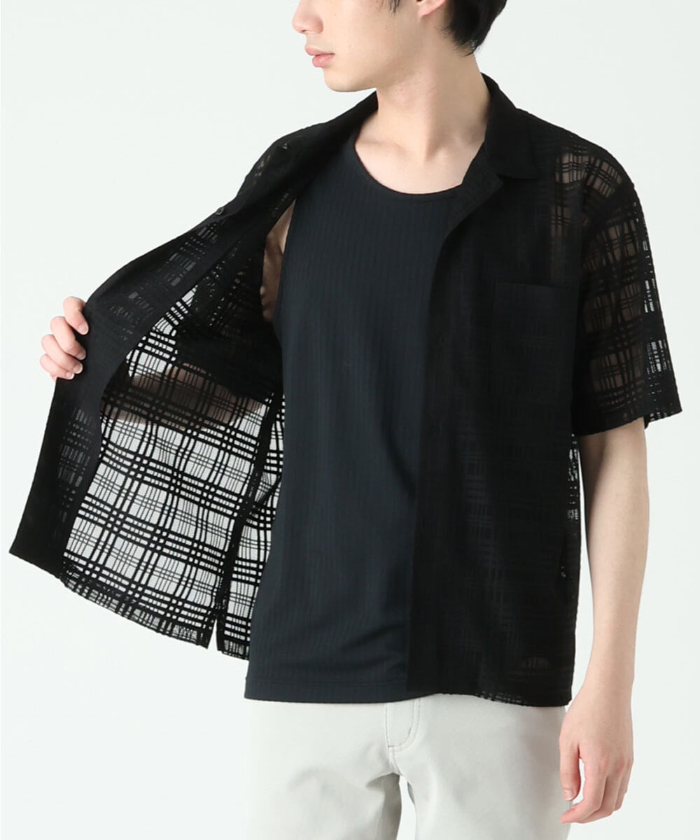 MKBGU31110 MK MICHEL KLEIN HOMME(MKミッシェルクランオム) シアーチェックシャツ ブラック(94)