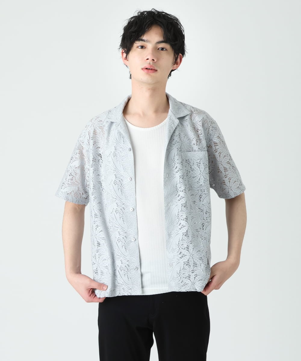 MKBGU32110 MK MICHEL KLEIN HOMME(MKミッシェルクランオム) シアーボタニカルシャツ グレー(92)