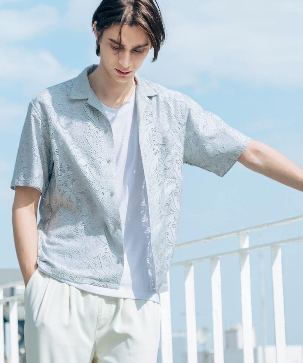 MKBGU32110 MK MICHEL KLEIN HOMME(MKミッシェルクランオム) シアーボタニカルシャツ グレー(92)