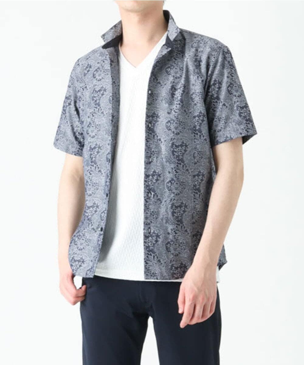 MKBGU40120 MK MICHEL KLEIN HOMME(MKミッシェルクランオム) ペイズリージャガードシャツ ネイビー(57)