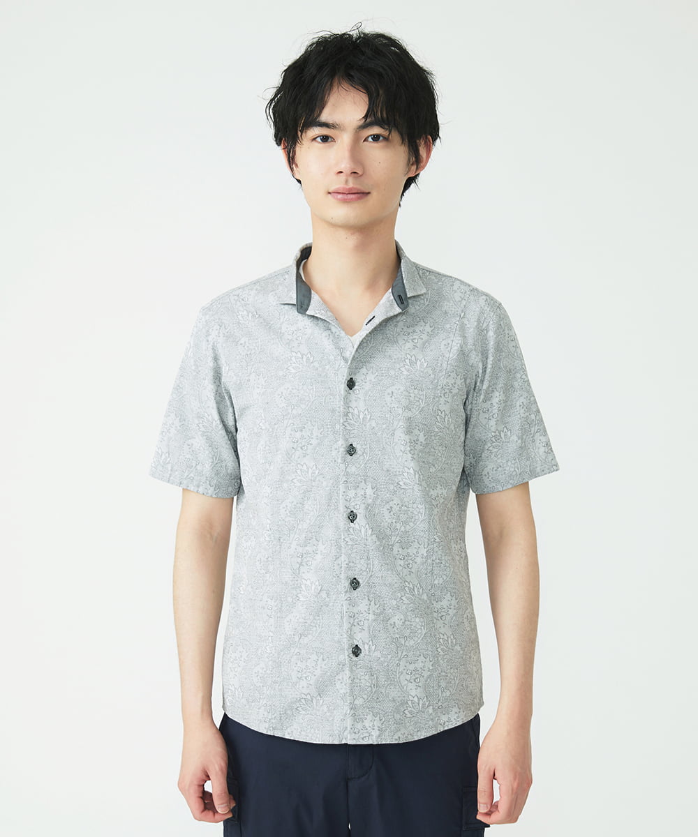 MKBGU40120 MK MICHEL KLEIN HOMME(MKミッシェルクランオム) ペイズリージャガードシャツ グレー(92)