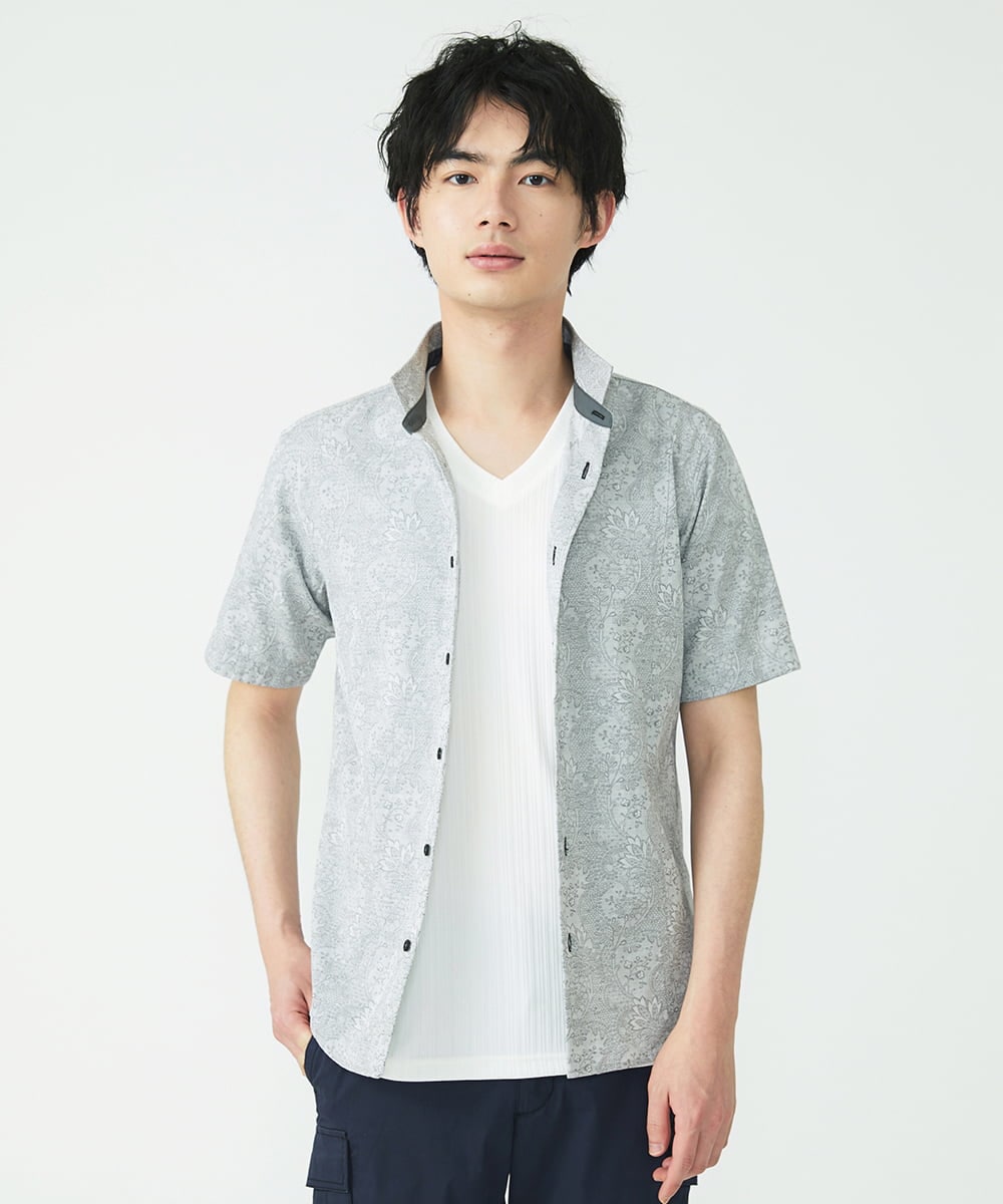 MKBGU40120 MK MICHEL KLEIN HOMME(MKミッシェルクランオム) ペイズリージャガードシャツ グレー(92)