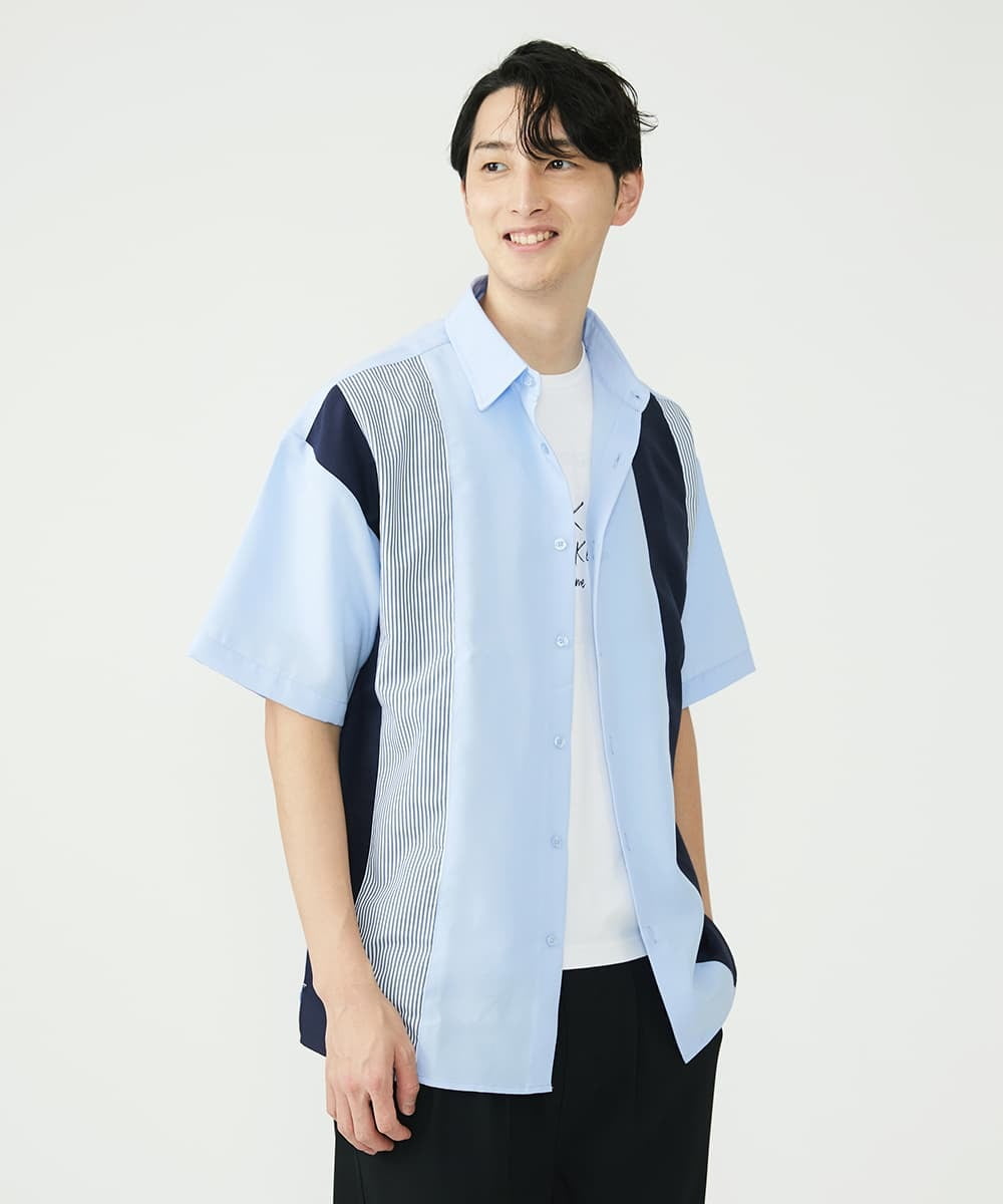 MKBGU83090 MK MICHEL KLEIN HOMME(MKミッシェルクランオム) ストライプシャツ ライトブルー(50)