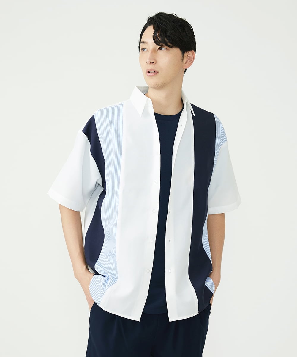 MKBGU83090 MK MICHEL KLEIN HOMME(MKミッシェルクランオム) ストライプシャツ ホワイト(90)