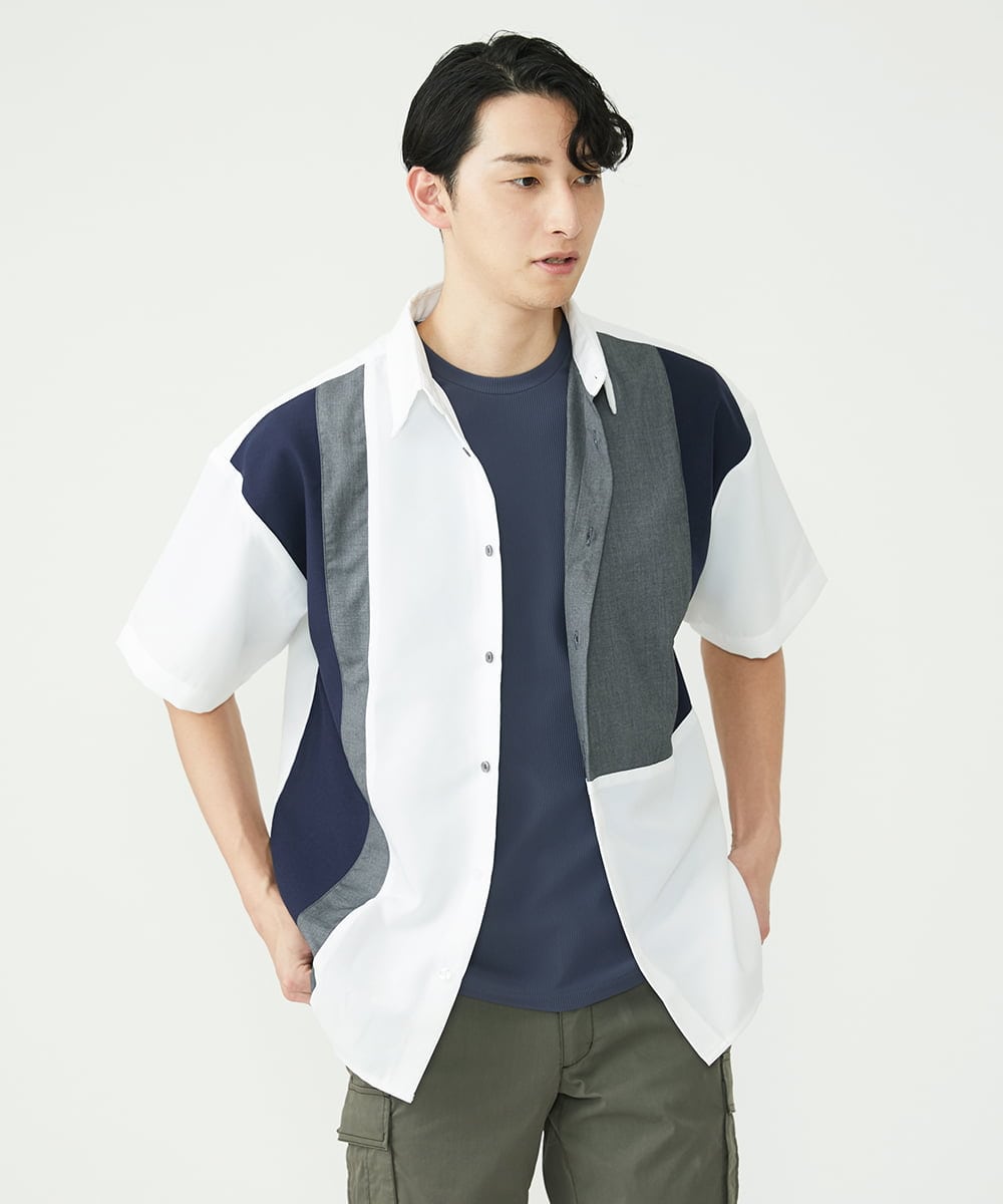 MKBGU84090 MK MICHEL KLEIN HOMME(MKミッシェルクランオム) ブロックシャツ ホワイト(90)