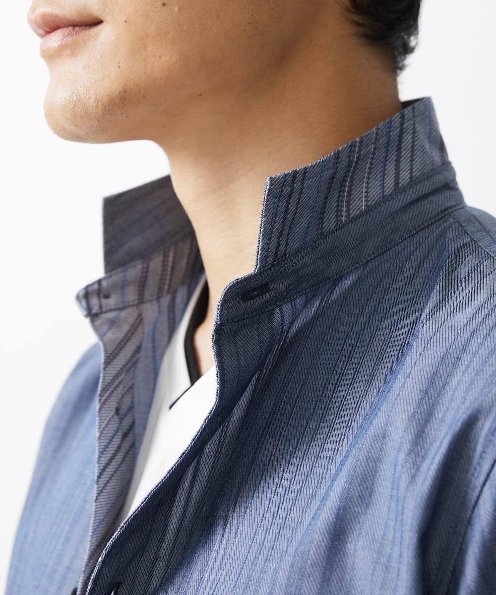 MKBGV54120 MK MICHEL KLEIN HOMME(MKミッシェルクランオム) 【ON/OFF対応】七分袖リバーストライプシャツ ライトブルー