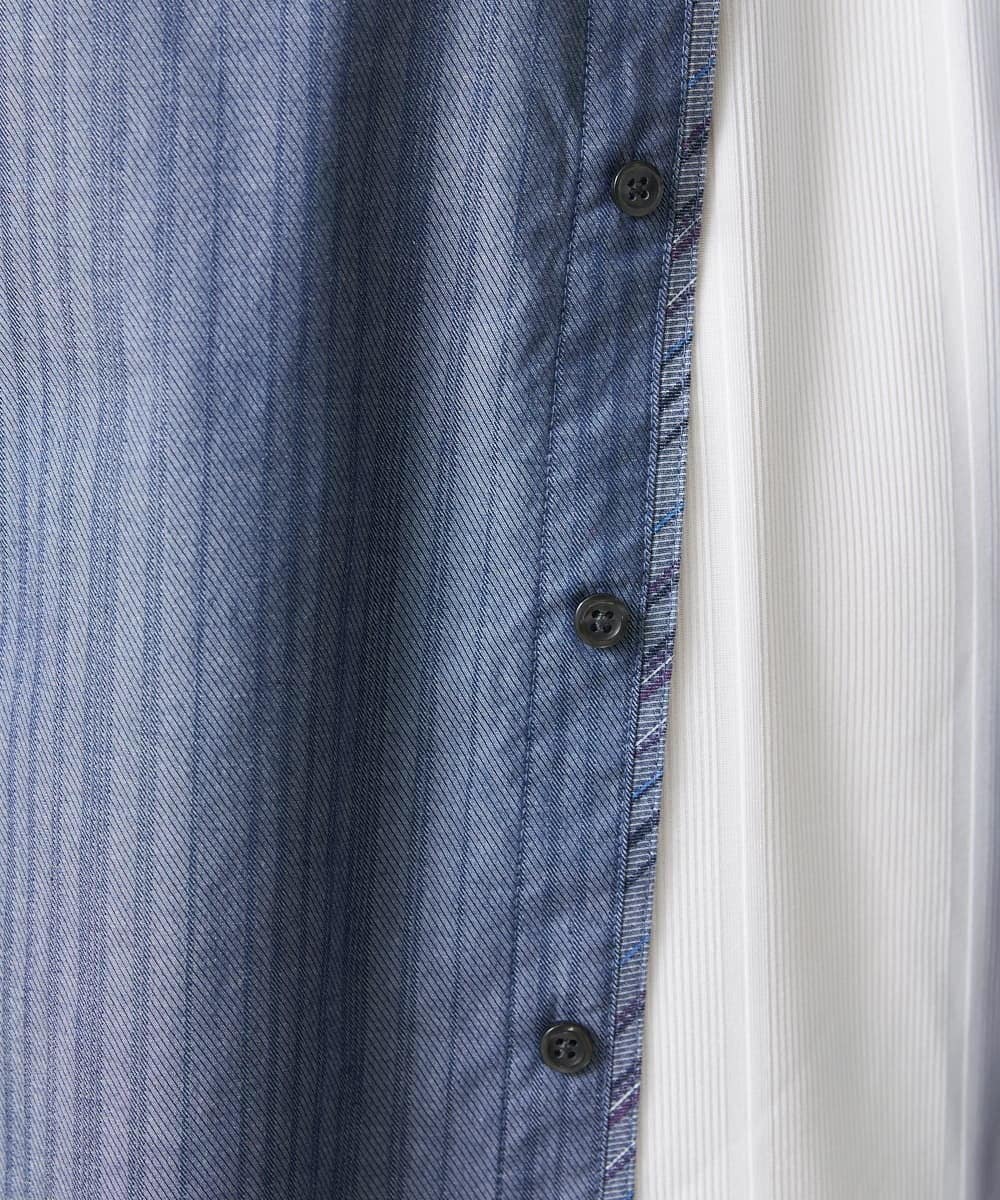 MKBGV54120 MK MICHEL KLEIN HOMME(MKミッシェルクランオム) 【ON/OFF対応】七分袖リバーストライプシャツ ライトブルー