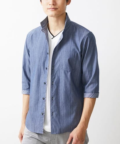 MKBGV54120 MK MICHEL KLEIN HOMME 【ON/OFF対応】七分袖リバーストライプシャツ